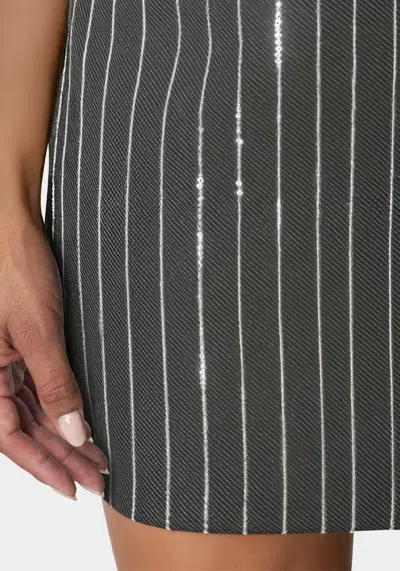 Bebe Stripe Sequins Mini Skirt In Charcoal Grey