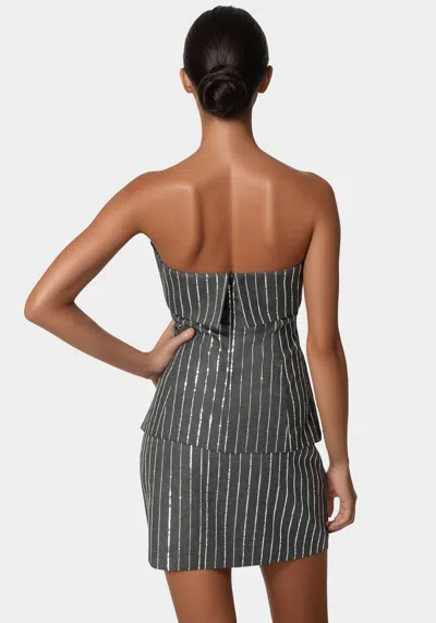 Bebe Stripe Sequins Strapless Corset In Charcoal Grey