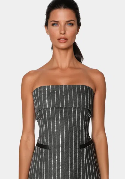 Bebe Stripe Sequins Strapless Corset In Charcoal Grey