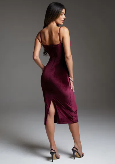 Bebe Velvet Midi Dress Embellished With Crystals By Swarovski In Wine