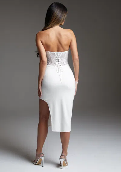 Bebe Corset Midi Dress Embellished With Crystals By Swarovski In White