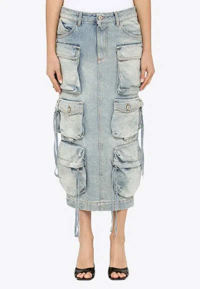 Attico Cargo Denim Skirt In Light Blue