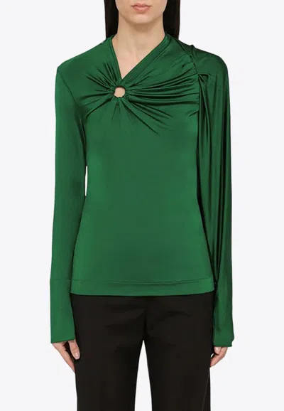 Victoria Beckham Draped Detail Asymmetric Button Sweater In Green