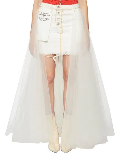 Ben Taverniti Unravel Project Ben Taverniti Unravel Long Denim & Tulle Skirt