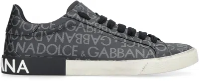 Dolce & Gabbana Leather And Fabric Low-top Sneakers With All-over Motif