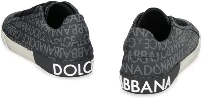 Dolce & Gabbana Leather And Fabric Low-top Sneakers With All-over Motif