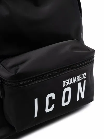 Dsquared2 Glossy Black Nylon Backpack With Logo Print