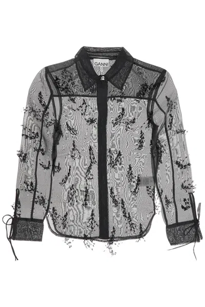 Shop Ganni Fringed Organza Shirt
