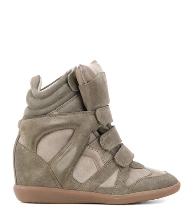 Shop Isabel Marant Bekett Leather And Suede Sneakers In Beige