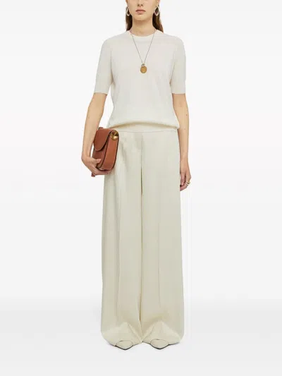 Jil Sander Wide Cream Trousers In Blend