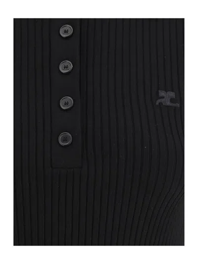 Courrèges Courreges Black Viscose Blend Polo Shirt Women In Black