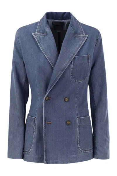 Polo Ralph Lauren Double-breasted Denim Blazer In Navy