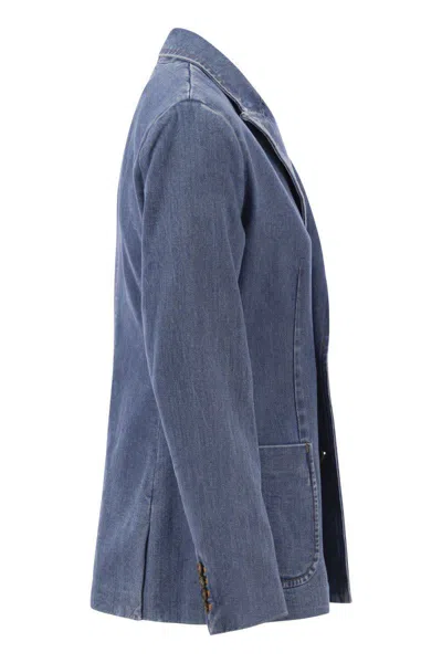 Shop Polo Ralph Lauren Double-breasted Denim Blazer In Navy