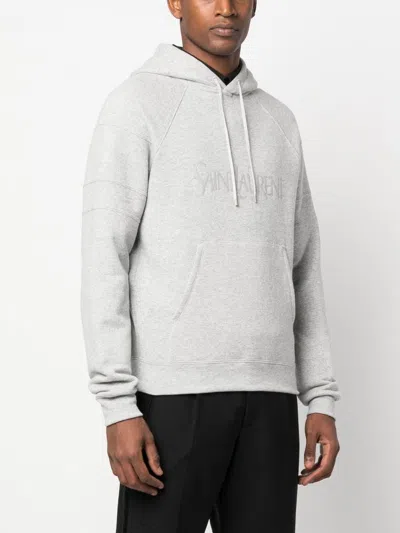 Saint Laurent Basic Hoodie In Gris Chine For Men
