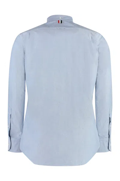 Thom Browne Light Blue Shirt With Button-down Collar And Striped Rwb Detail On The Rear