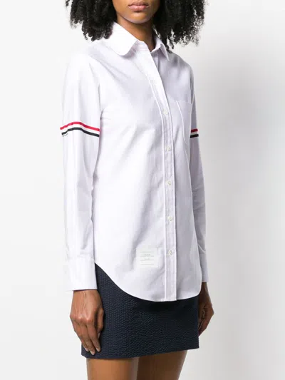 Thom Browne Cotton Shirt With Embroidered Stripes And Pocket In White