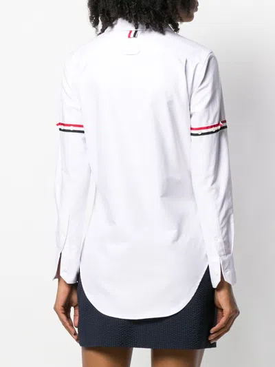 Thom Browne Cotton Shirt With Embroidered Stripes And Pocket In White