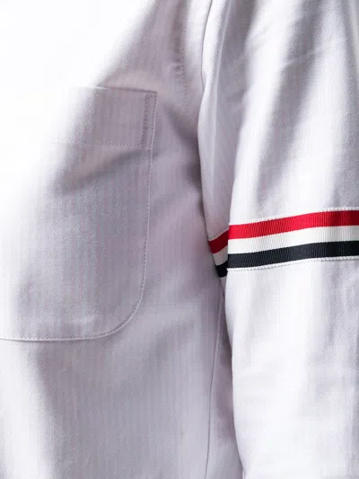 Thom Browne Cotton Shirt With Embroidered Stripes And Pocket In White