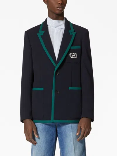 Valentino Tailored Cotton Blend Blazer With Back Slit And Sharp Lapels