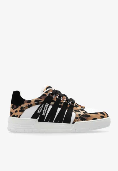 Moschino Streetball Leopard Print Low-top Sneakers In Beige