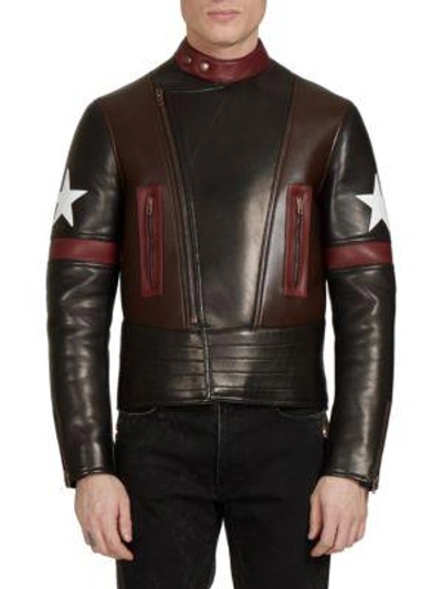 Shop Givenchy Lamb Leather Moto Star Print Jacket In Black