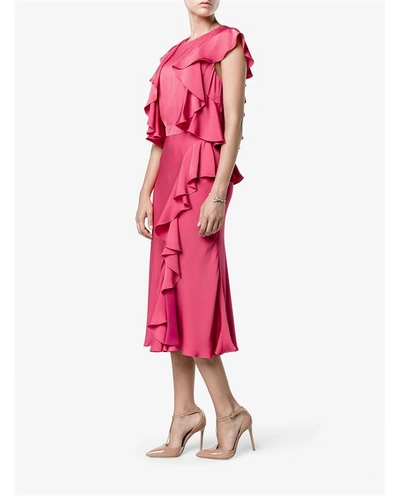 Shop Alexander Mcqueen Cascading Ruffle Midi Dress