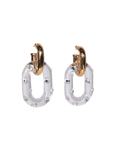 Rabanne Xl Double Link Earrings Transparent And Gold In Grey