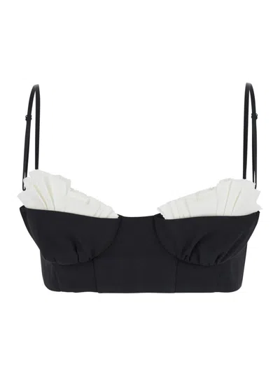 Shushu-tong Black Cropped Top With Ruches Details In Black