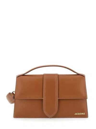 Jacquemus 'le Bambinou' Brown Handbag With Logo Lettering In Leather Woman In Brown