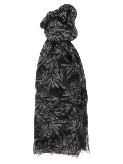 Brunello Cucinelli Leaf-print Cashmere Scarf In Gray