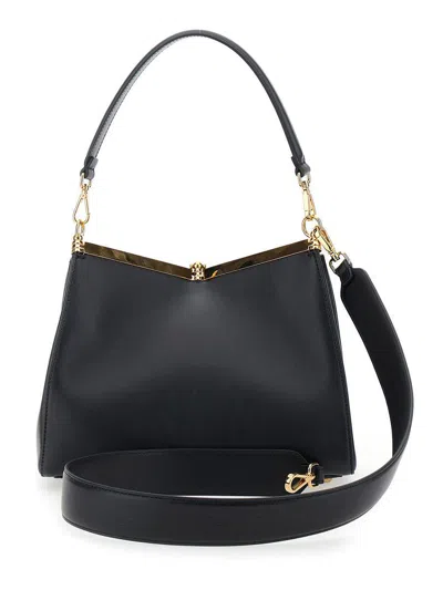 Etro 'medium Vela' Black Shoulder Bag With Logo And Pegasus Charm In Black