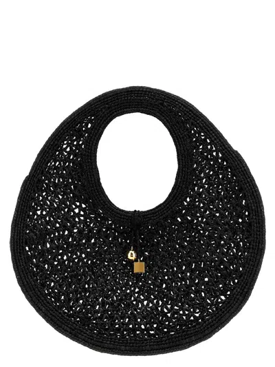Jacquemus Le Rond Spiaggia Shoulder Bag In Raffia In Black