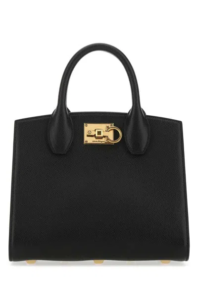 Ferragamo Studio Box Leather Shoulder Bag In Black