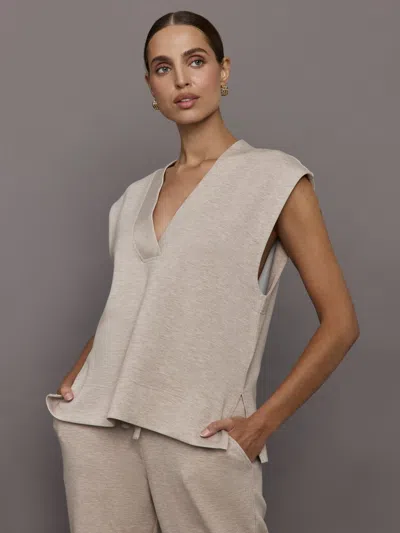 Carbon38 V Neck Knit Vest In Interlock In Taupe Heather