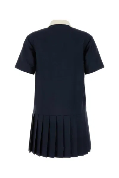 Miu Miu Women Polo Shirt Dress With Pleated Hem In Blue