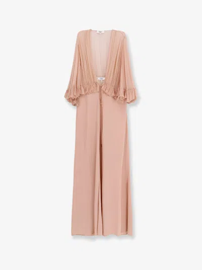 Chloé Robe Longue À Col En V En Crêpe De Satin Femme Rose Taille 40 100% Soie In Pink
