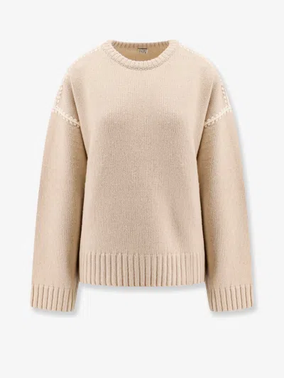 Totême Embroidered Wool & Cashmere Knit Sweater In Beige