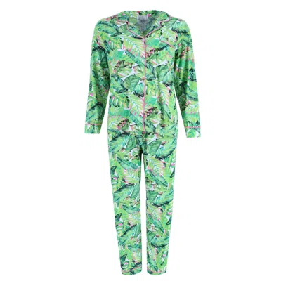Mentally Exhausted Women's Hawaiian Notch Pajama Set In Green
