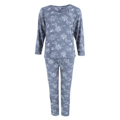 Elegant Emily Women's Henley & Pant Grey Floral Set In Grey