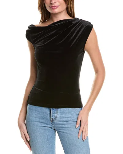 Reiss Mia Drape Detail Sleeveless Velvet Top In Black
