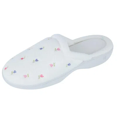 Isotoner Women's Terry Scalloped Embroidered Clog Slippers In White