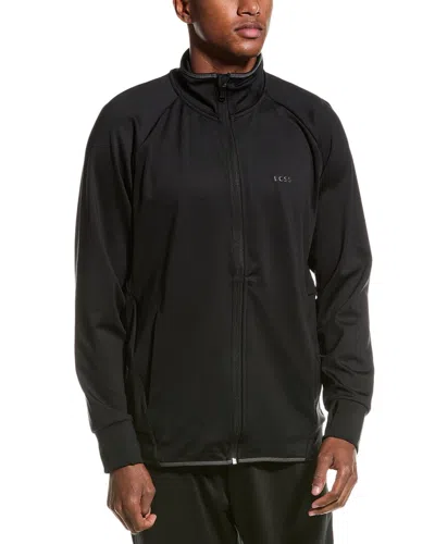 Hugo Boss Black Active-stretch Zip-up Sweater In Black