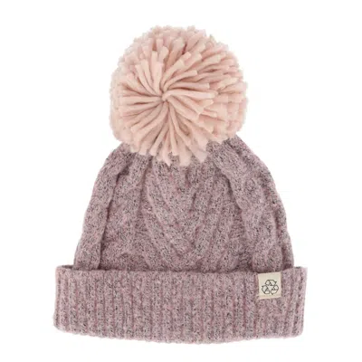 David & Young Women's Chevron Knit Winter Beanie With Matching Yarn Pom In Pink