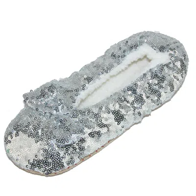 Alotta Knits Women's Sequins Ballerina Slippers With Sherpa Fleece Lining In Silver