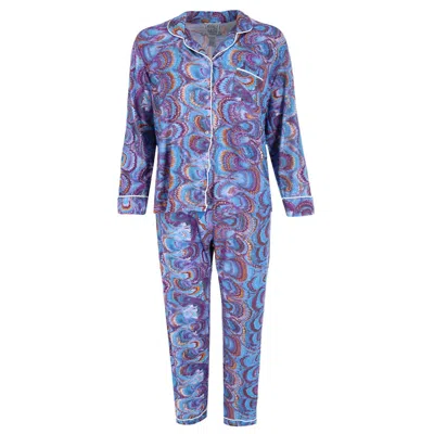 Mentally Exhausted Women's Peacock Swirl Pajama Set In Blue