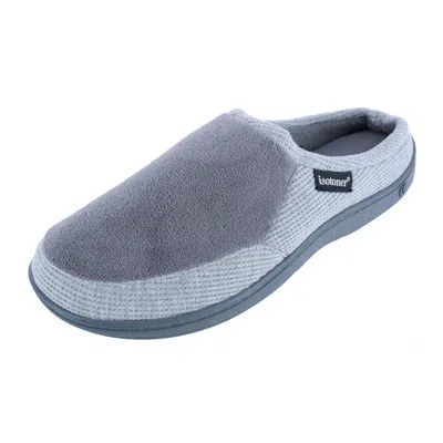 Isotoner Men's Microterry And Waffle Travis Hoodback Slipper In Grey