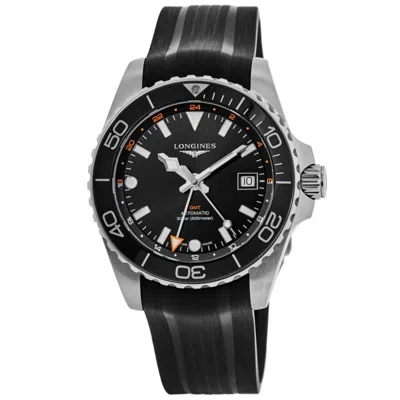 Longines Hydroconquest Gmt Automatic Black Dial Rubber Strap Men's Watch In Black