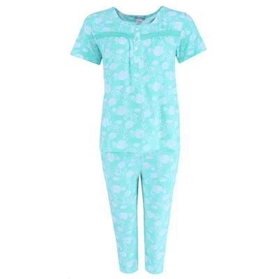 Elegant Emily Women's Plus Mint Floral Capri Set In Green