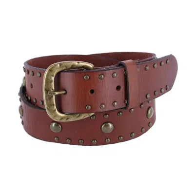 Toneka Women's Bridle Belt With Antique Brass Studs In Brown