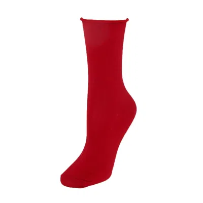 Windsor Collection Women's Rayon From Bamboo Trouser Roll Top Sock In Red